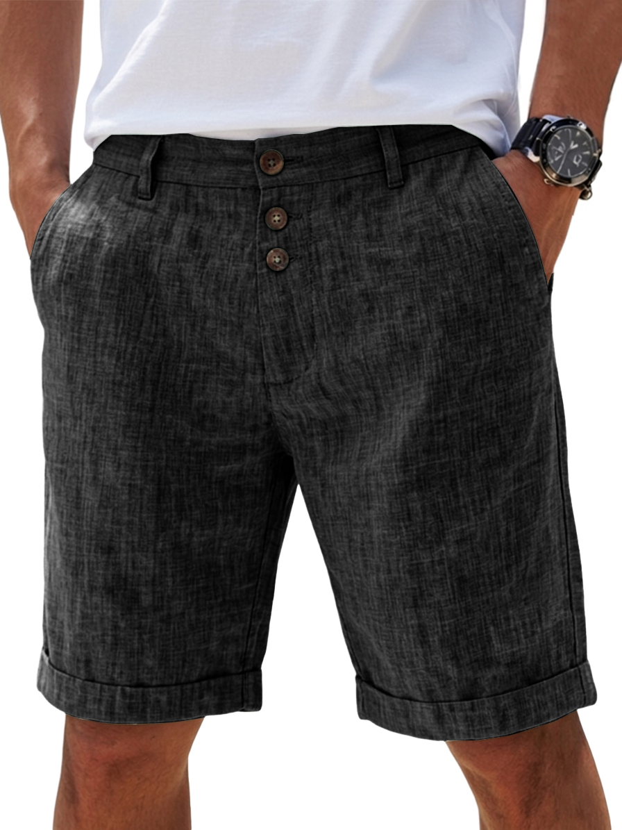 Men's Linen Solid Color Button-Up Casual Everyday Breathable Straight Shorts for Summer