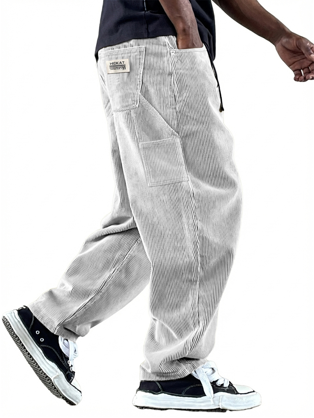 Men's Casual Vintage Multi-Pocket Embroidered Logo Corduroy Workwear Trousers