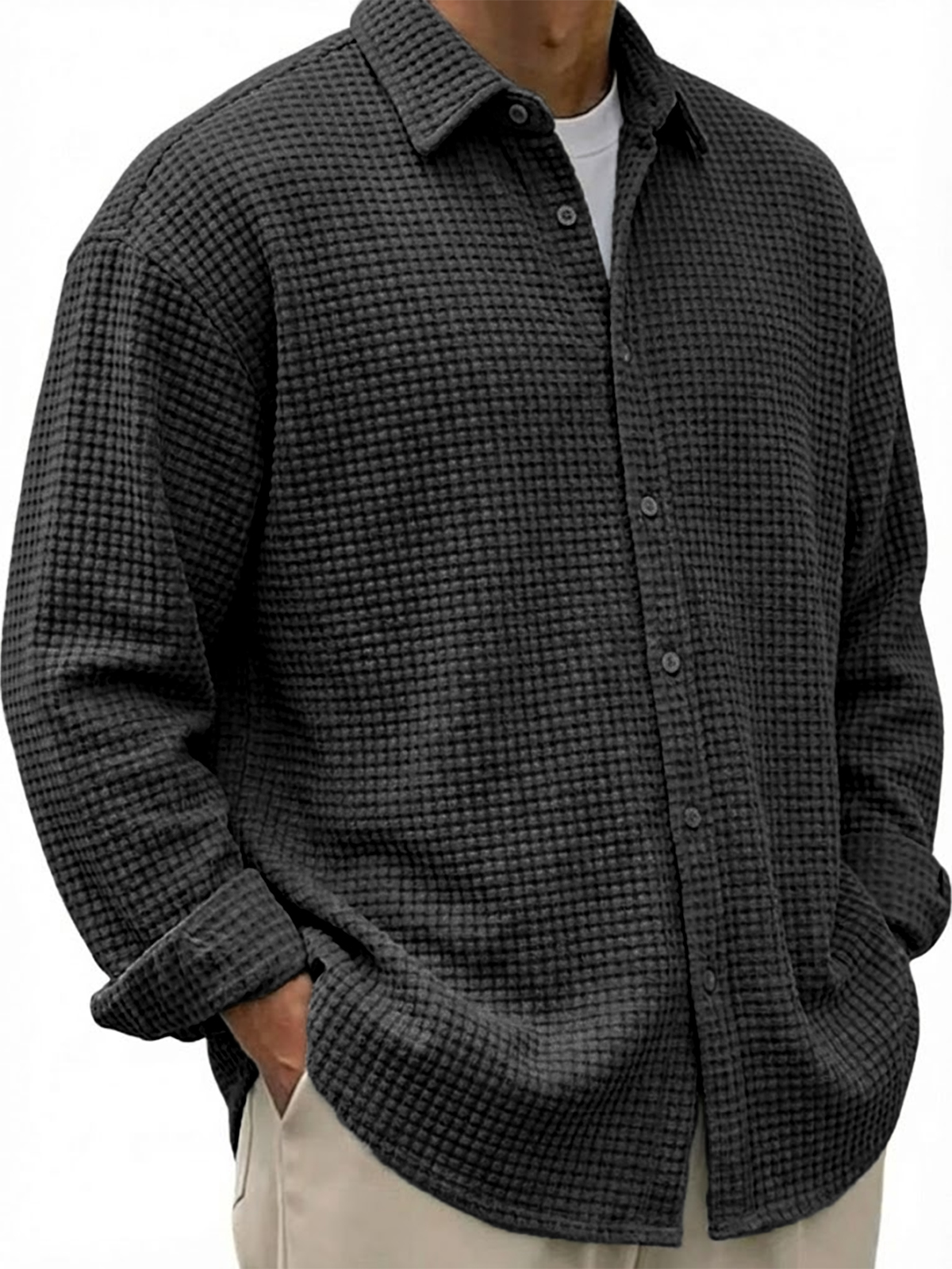 Men's Breathable Waffle Urban Casual Long-sleeved Shirt