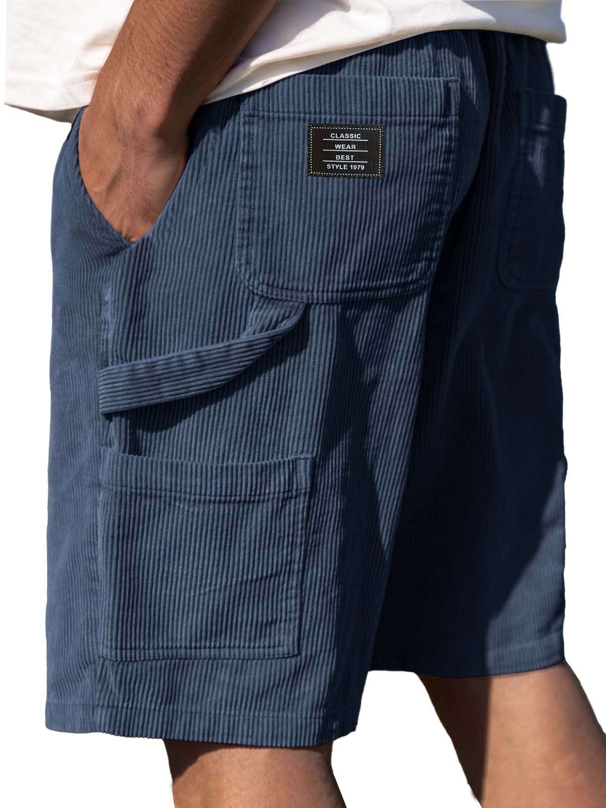 Men's Retro Embroidered Suede Logo Corduroy Stylish Drawstring Casual Shorts
