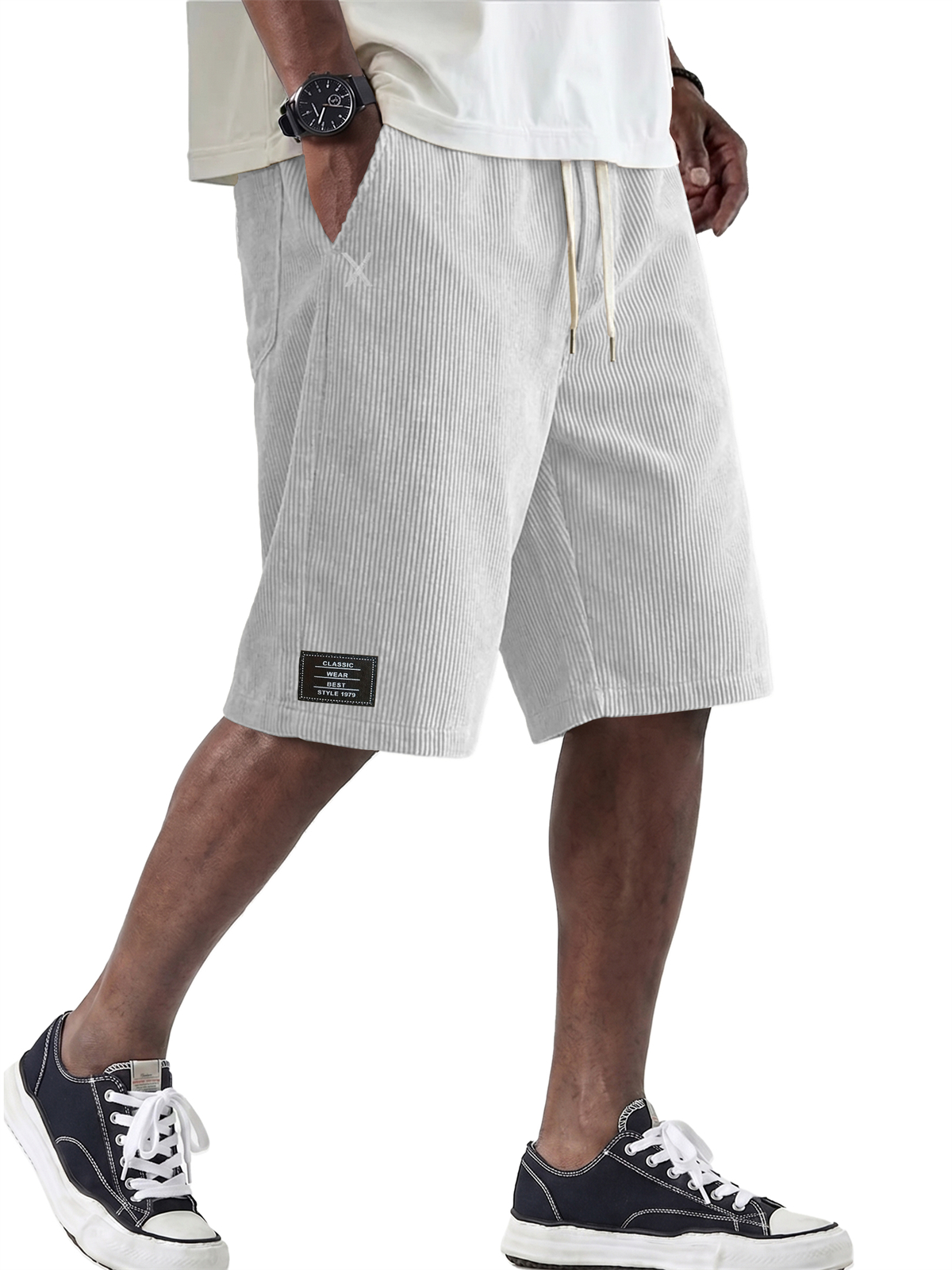 Men's Retro Comfortable Corduroy Shorts with Embroidered Logo