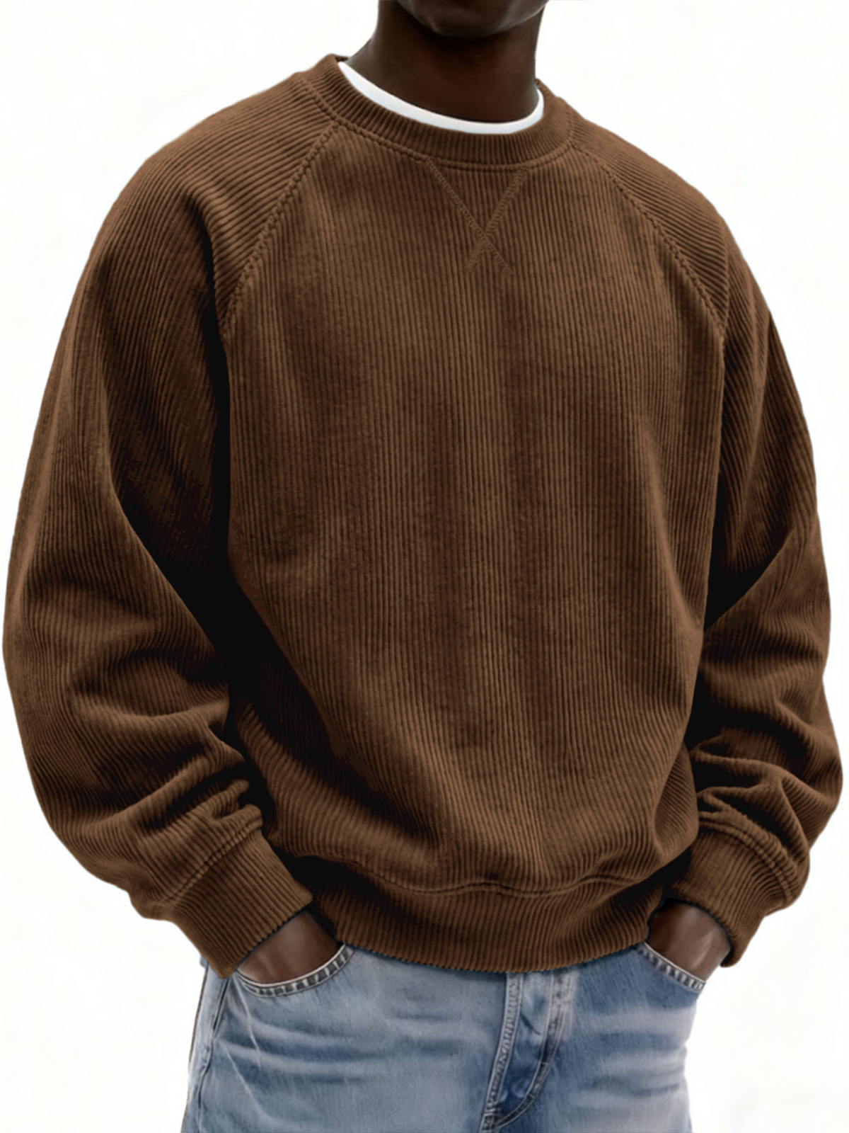 Men's Vintage Stylish Corduroy Patchwork Raglan Sleeve Pullover Top