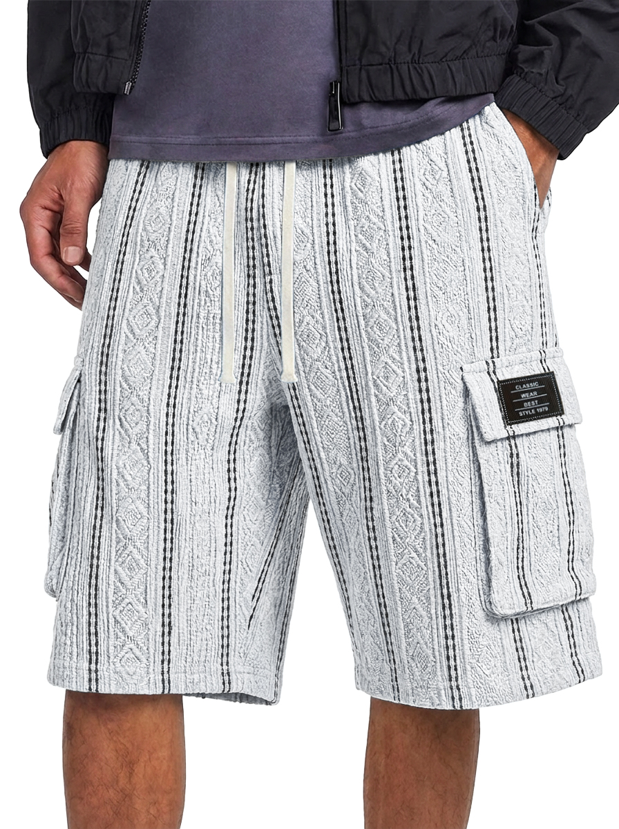 Men's Jacquard Textured Striped Multi Pocket Cargo Shorts