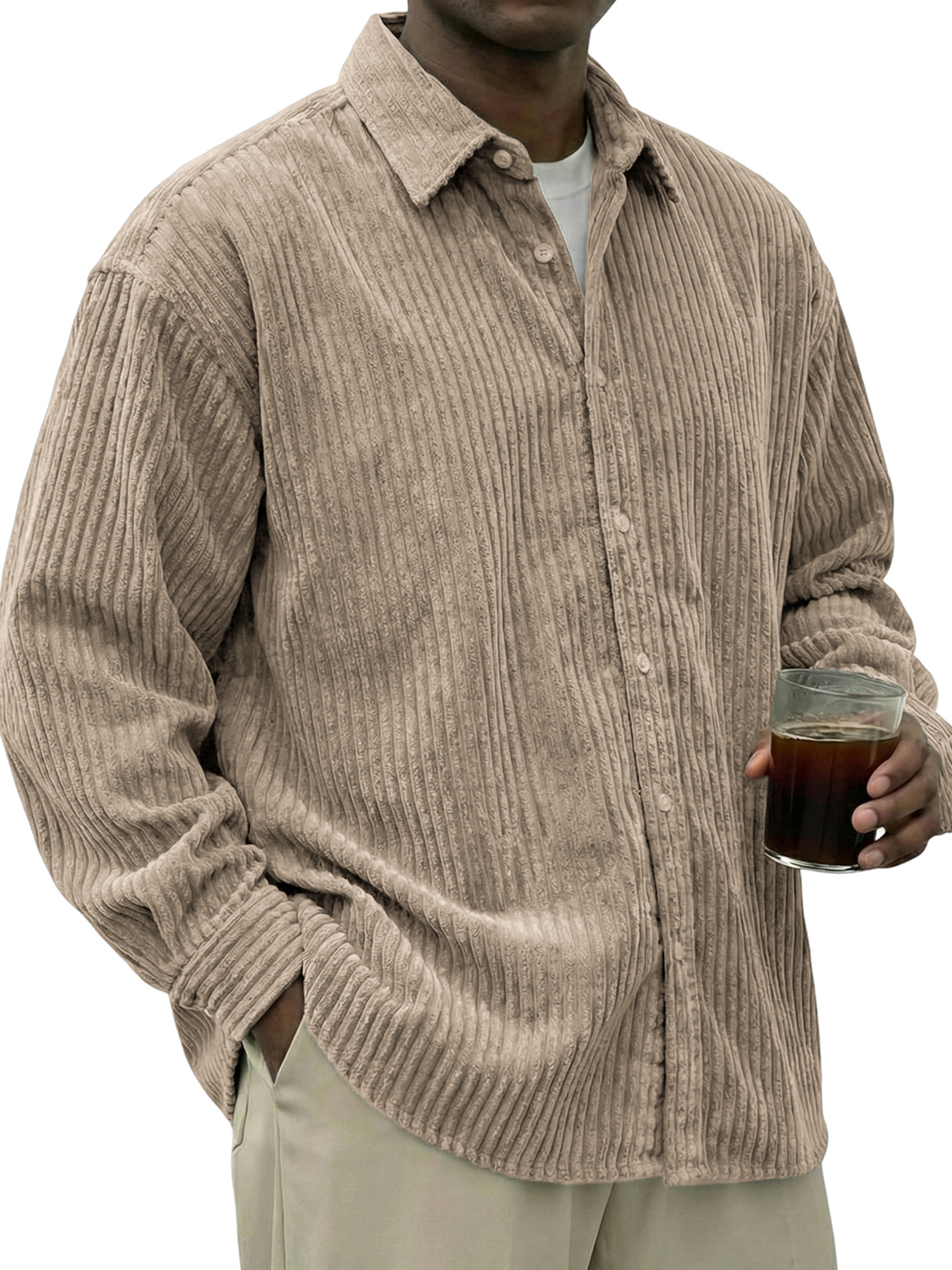 Men's Urban Casual Stylish Corduroy Textured Long-Sleeve Shirt