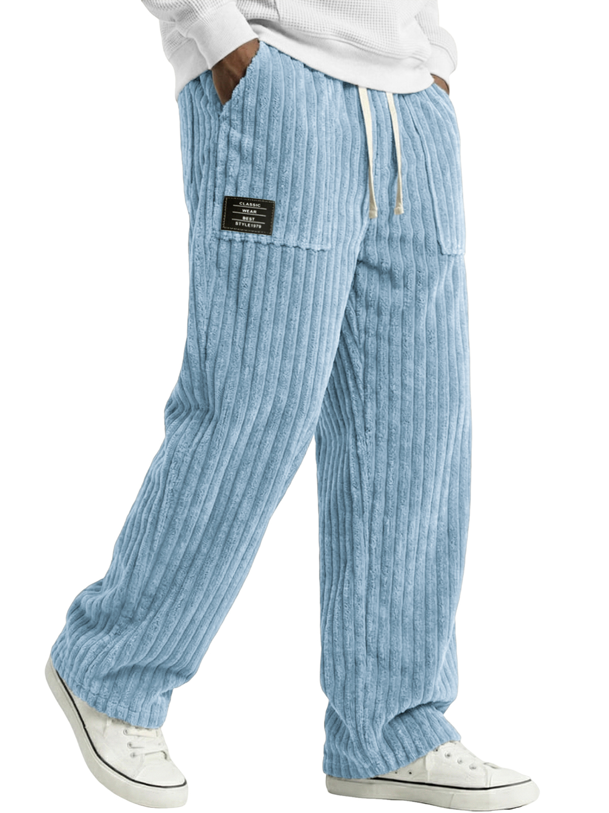Men's Stylish Corduroy Pants with Embroidered Labels and Patch Pockets