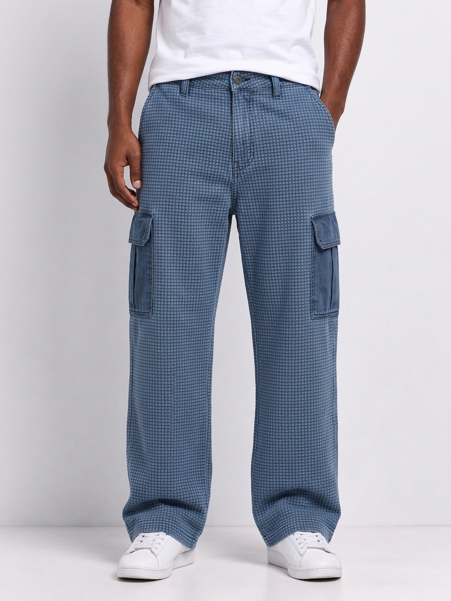Men's Retro Distressed Washed Contrast Multi-pocket Straight Pants