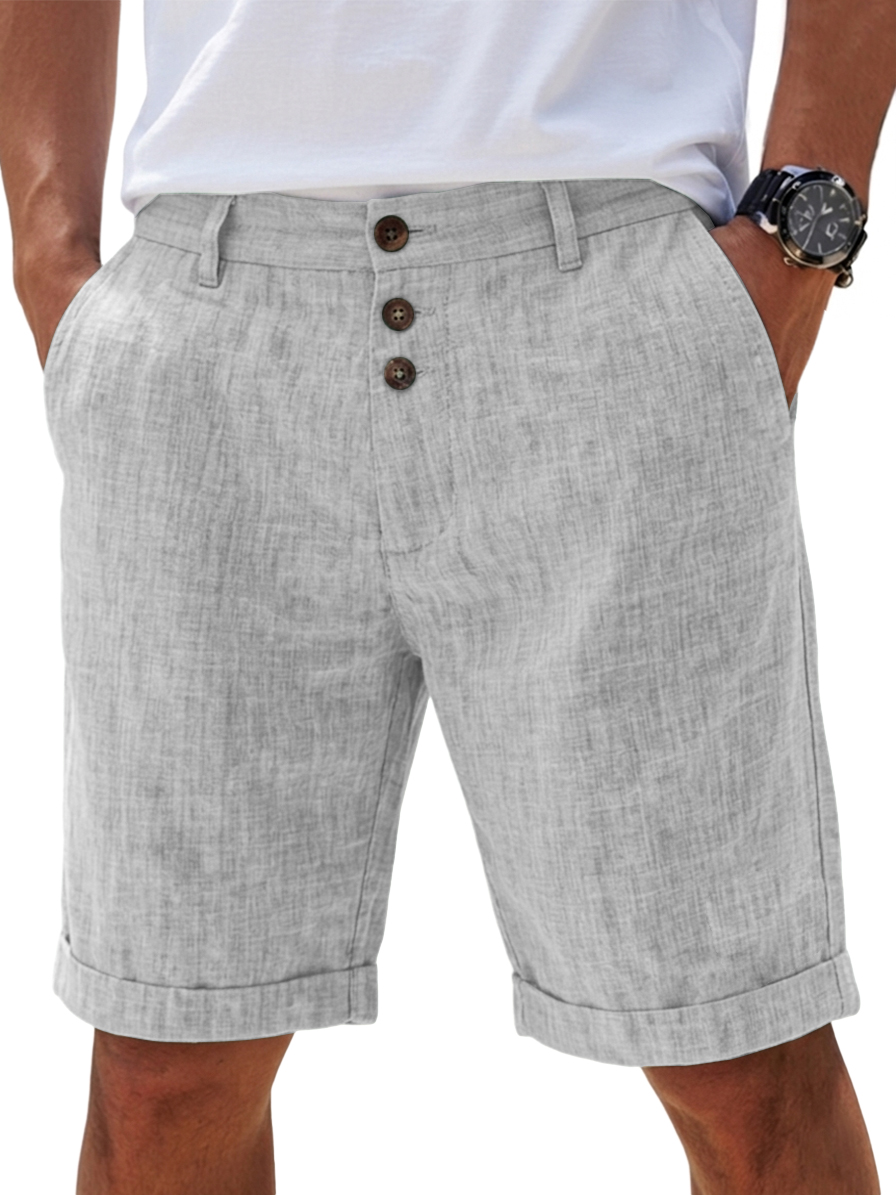 Men's Linen Solid Color Button-Up Casual Everyday Breathable Straight Shorts for Summer