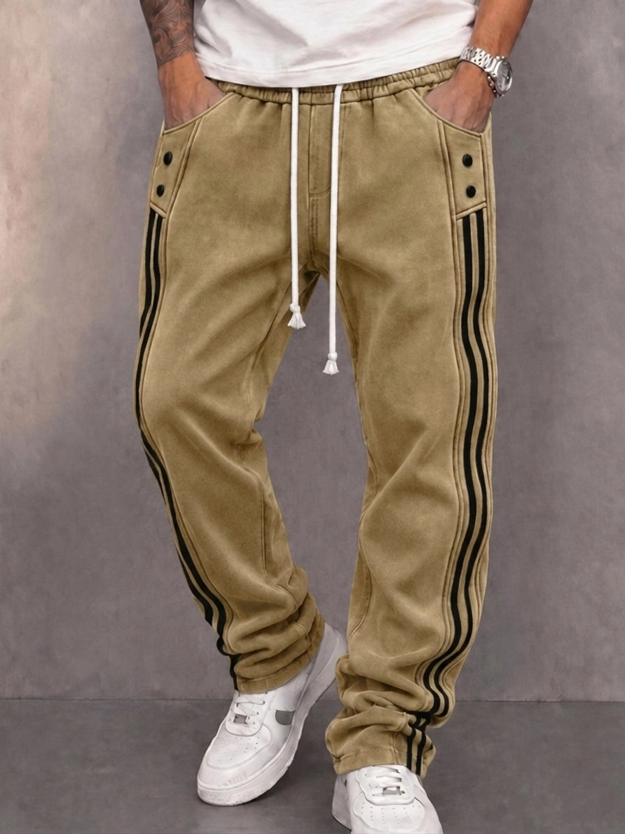 Men’s Casual Retro Joggers with Side Stripes