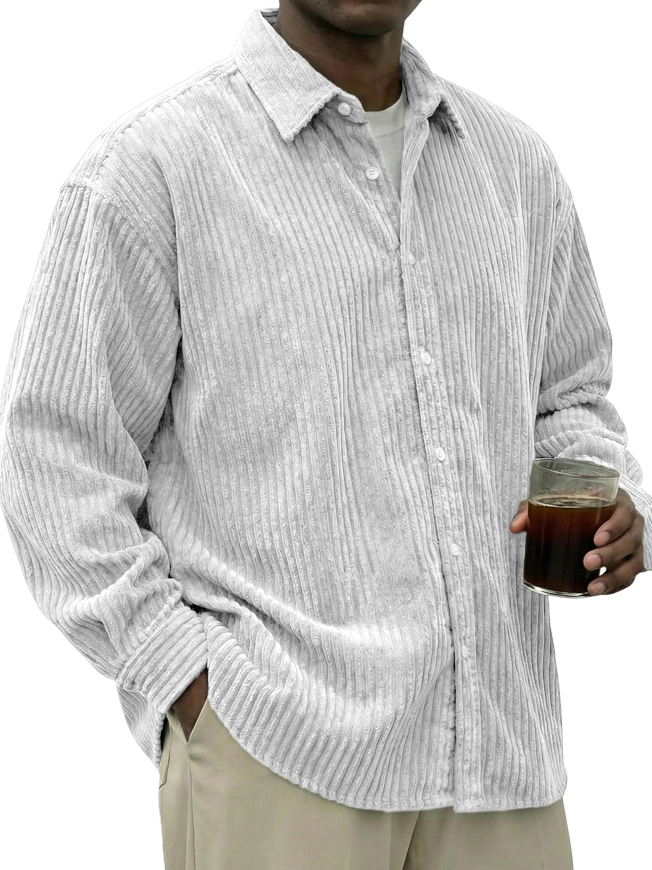 Men's Urban Casual Stylish Corduroy Textured Long-Sleeve Shirt