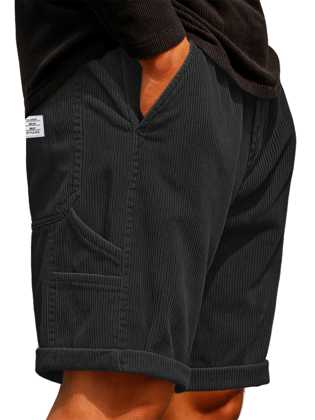 Men's Practical Multi-Pocket Cargo Shorts Corduroy Embroidered Logo Stylish Loose Everyday Shorts