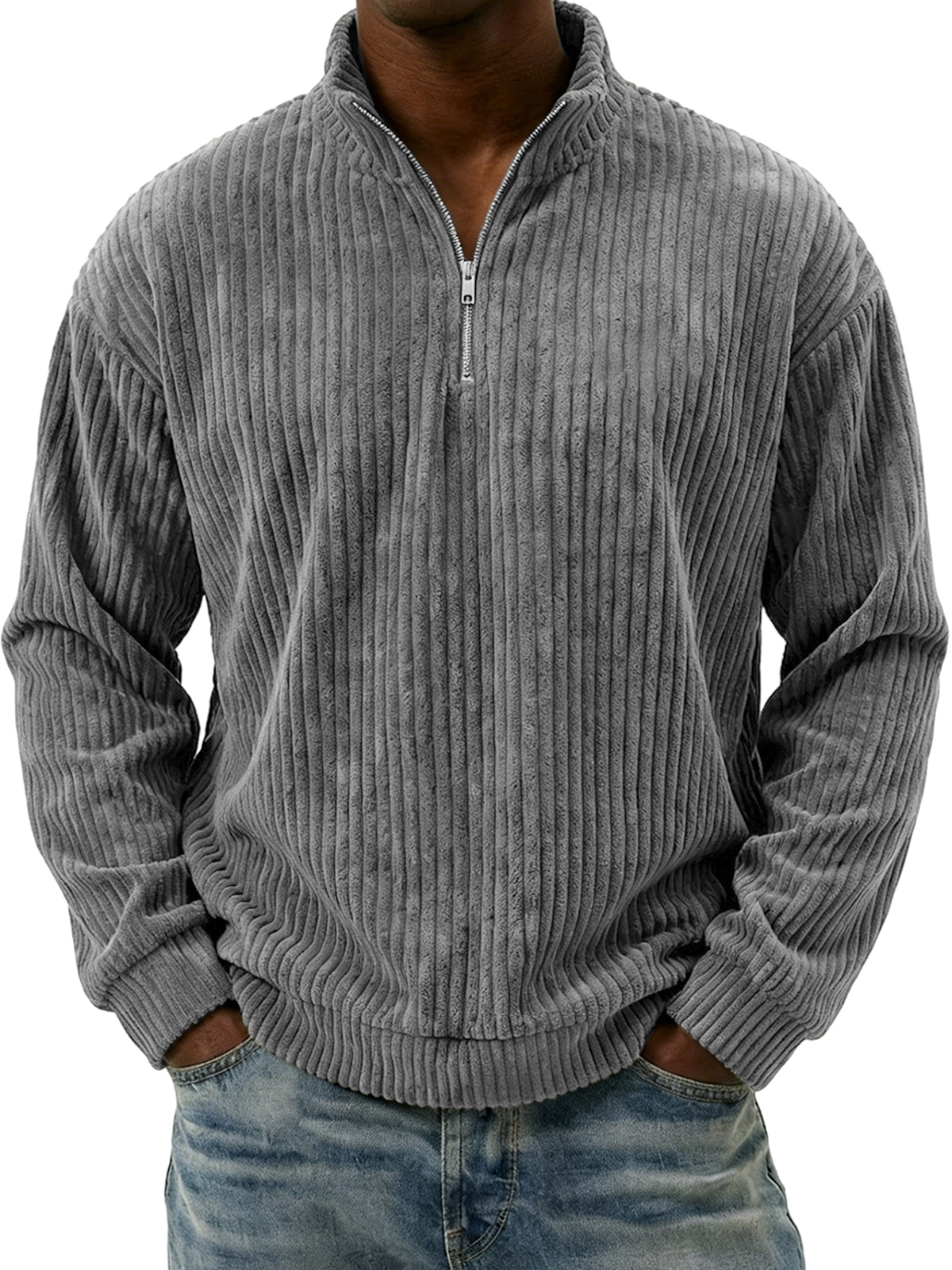 Men's Vintage Corduroy Quarter-zip Pullover Top