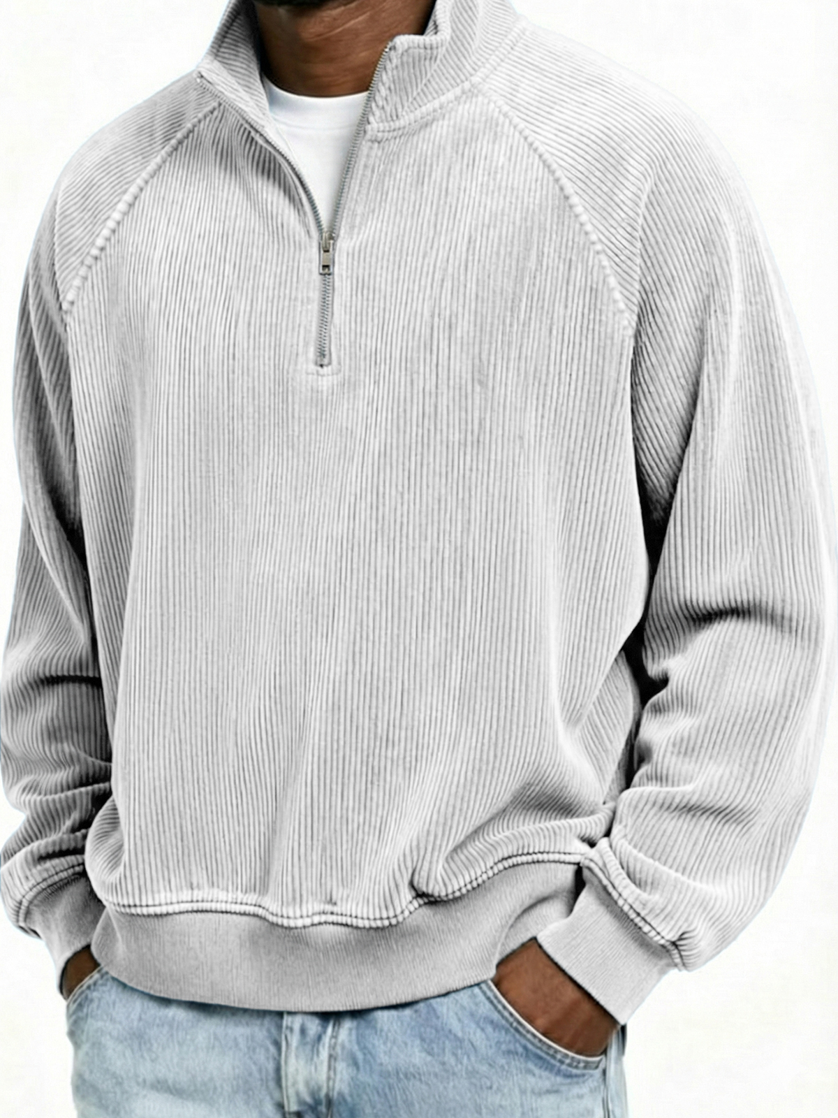 Mokaloha-Men's Simple Ribbed Quarter-Zip Raglan Sleeve Pullover Polo Shirt