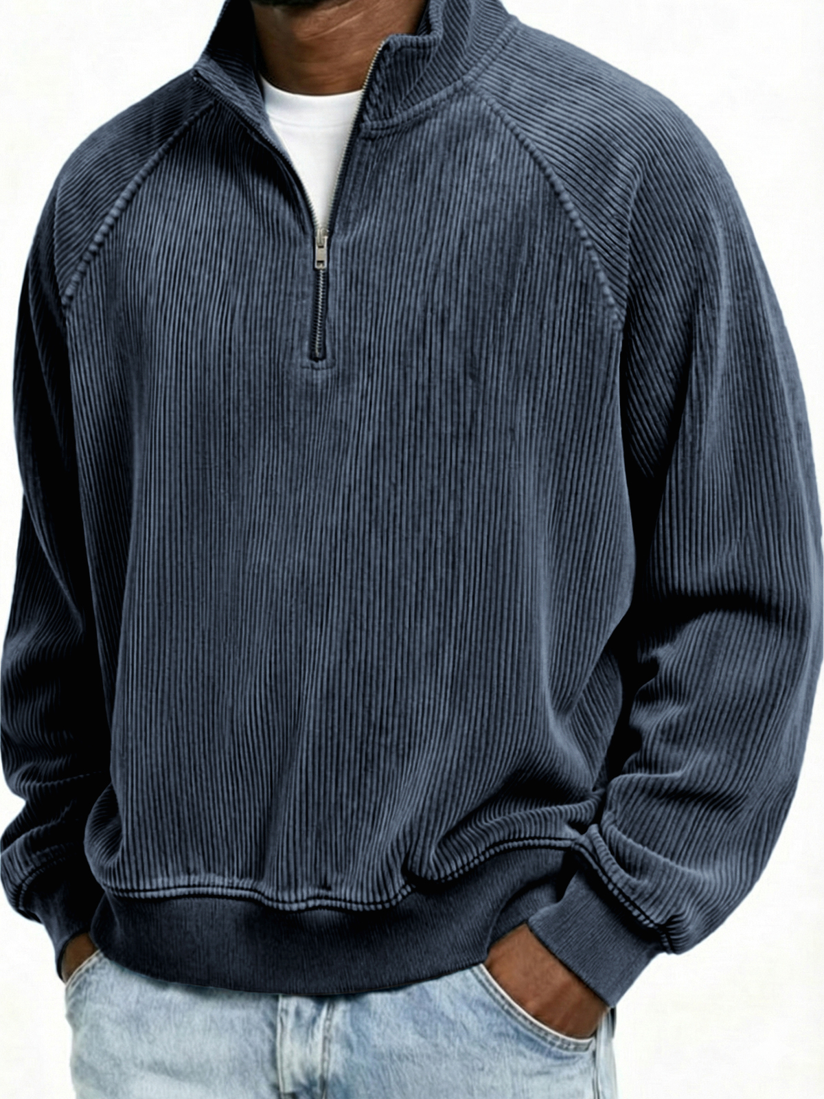 Mokaloha-Men's Simple Ribbed Quarter-Zip Raglan Sleeve Pullover Polo Shirt