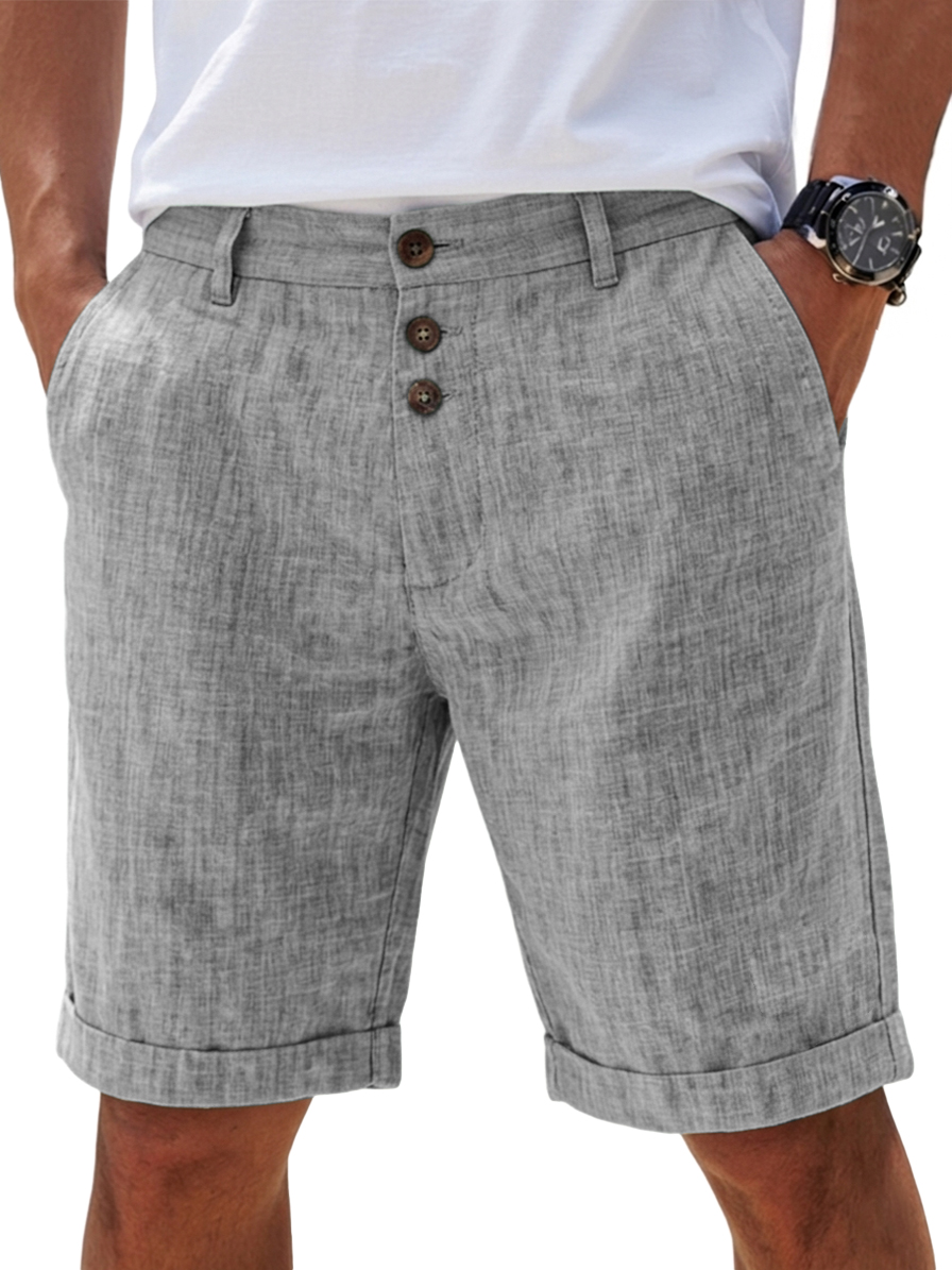 Men's Linen Solid Color Button-Up Casual Everyday Breathable Straight Shorts for Summer