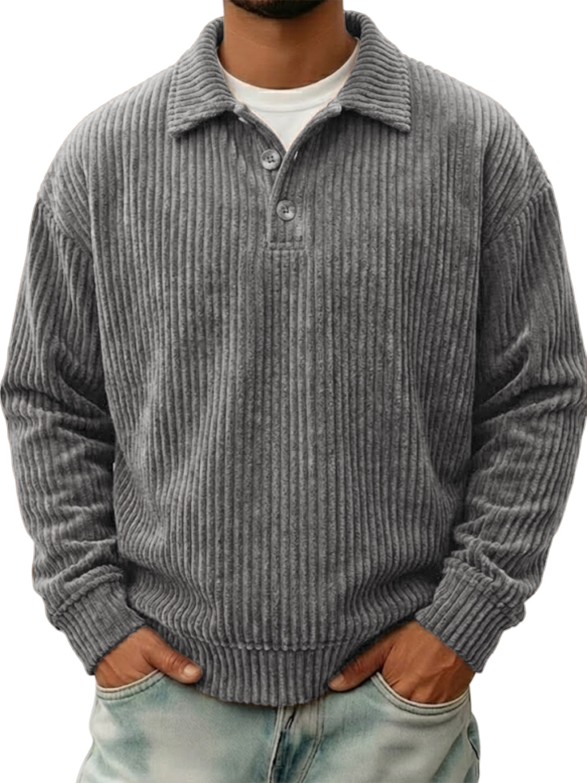 Men's Stylish Vintage Corduroy Pullover Polo Shirt