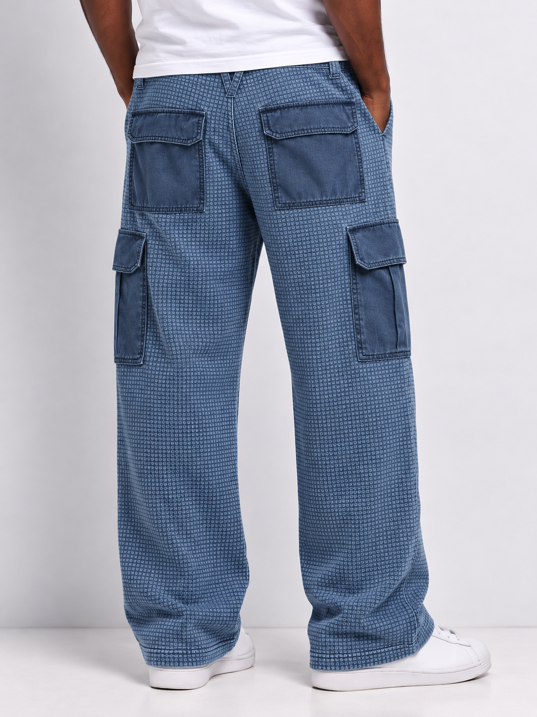 Men's Retro Distressed Washed Contrast Multi-pocket Straight Pants