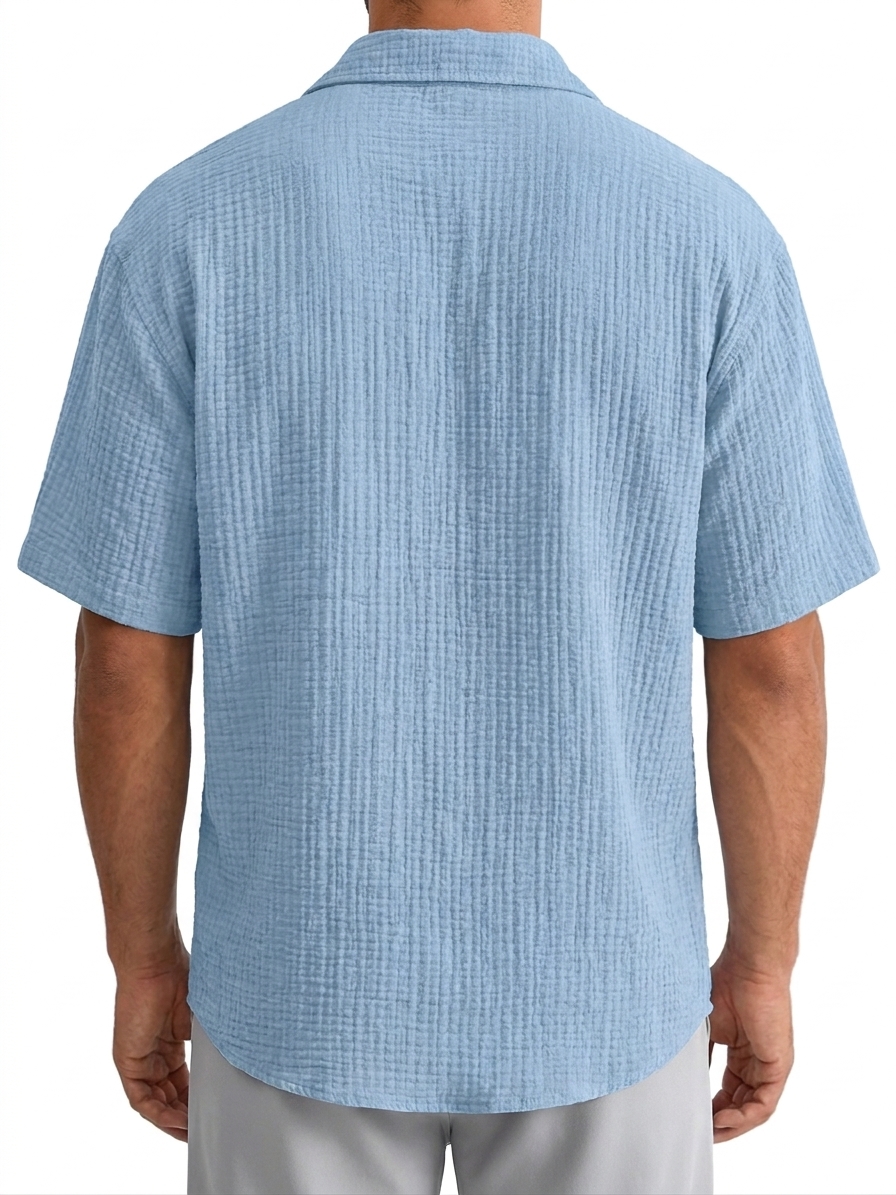 Men's Casual Loose Textured 100% Cotton Short Sleeve Shirt