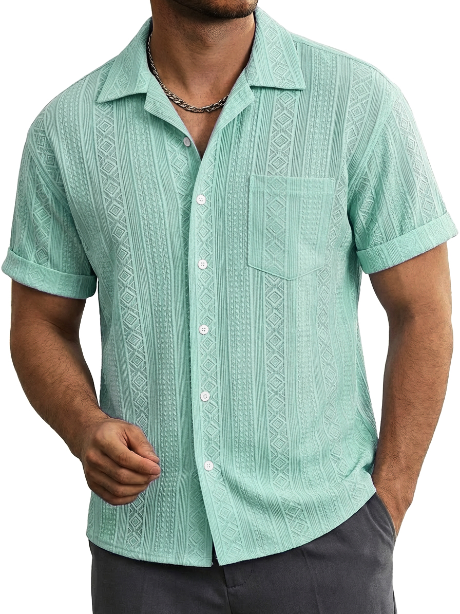 Men's Casual Striped Jacquard Short-Sleeve Shirt
