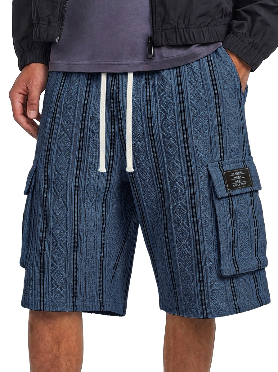 Men's Jacquard Textured Striped Multi Pocket Cargo Shorts