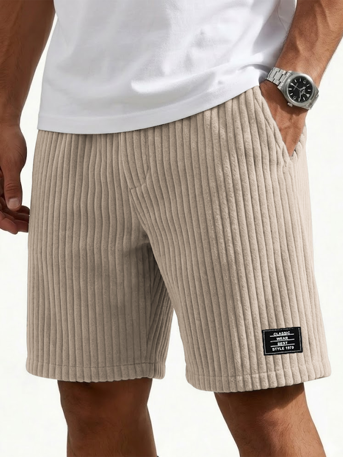 Men's Ribbed Fashion Shorts with Embroidered Design