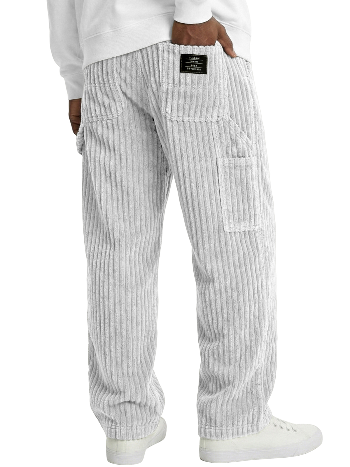 Men's Vintage Practical Corduroy Trousers with Multiple Pockets and Embroidered Label