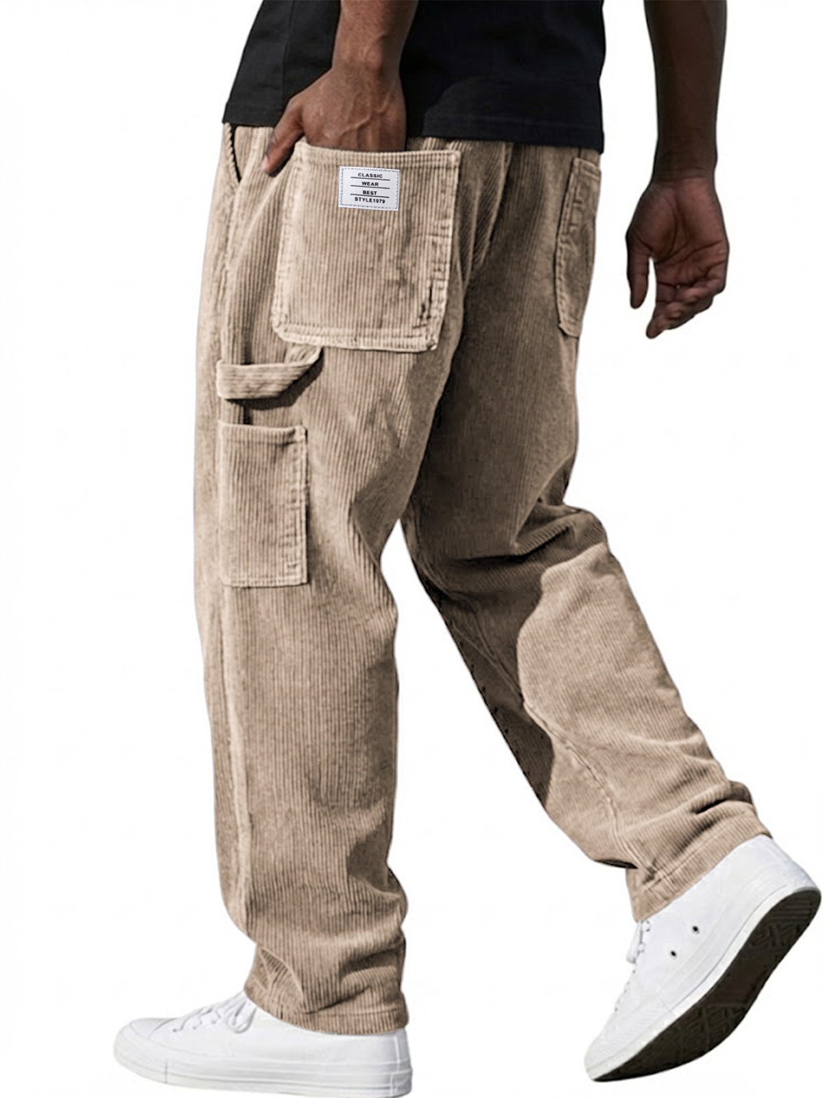 Men's Stylish Corduroy Vintage Multi-pocket Cargo Pants with Embroidered Patchwork