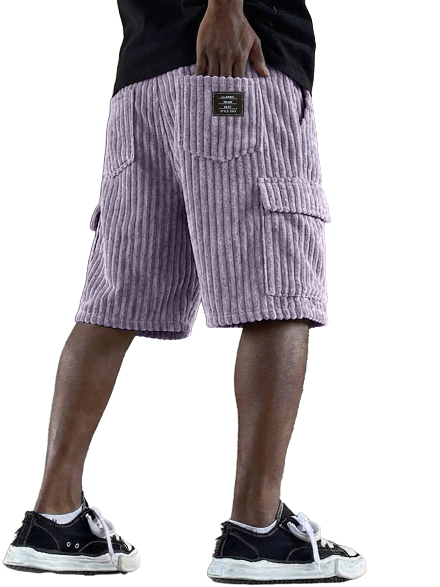 Men's Retro Corduroy Multi-Pocket Logo Cargo Shorts