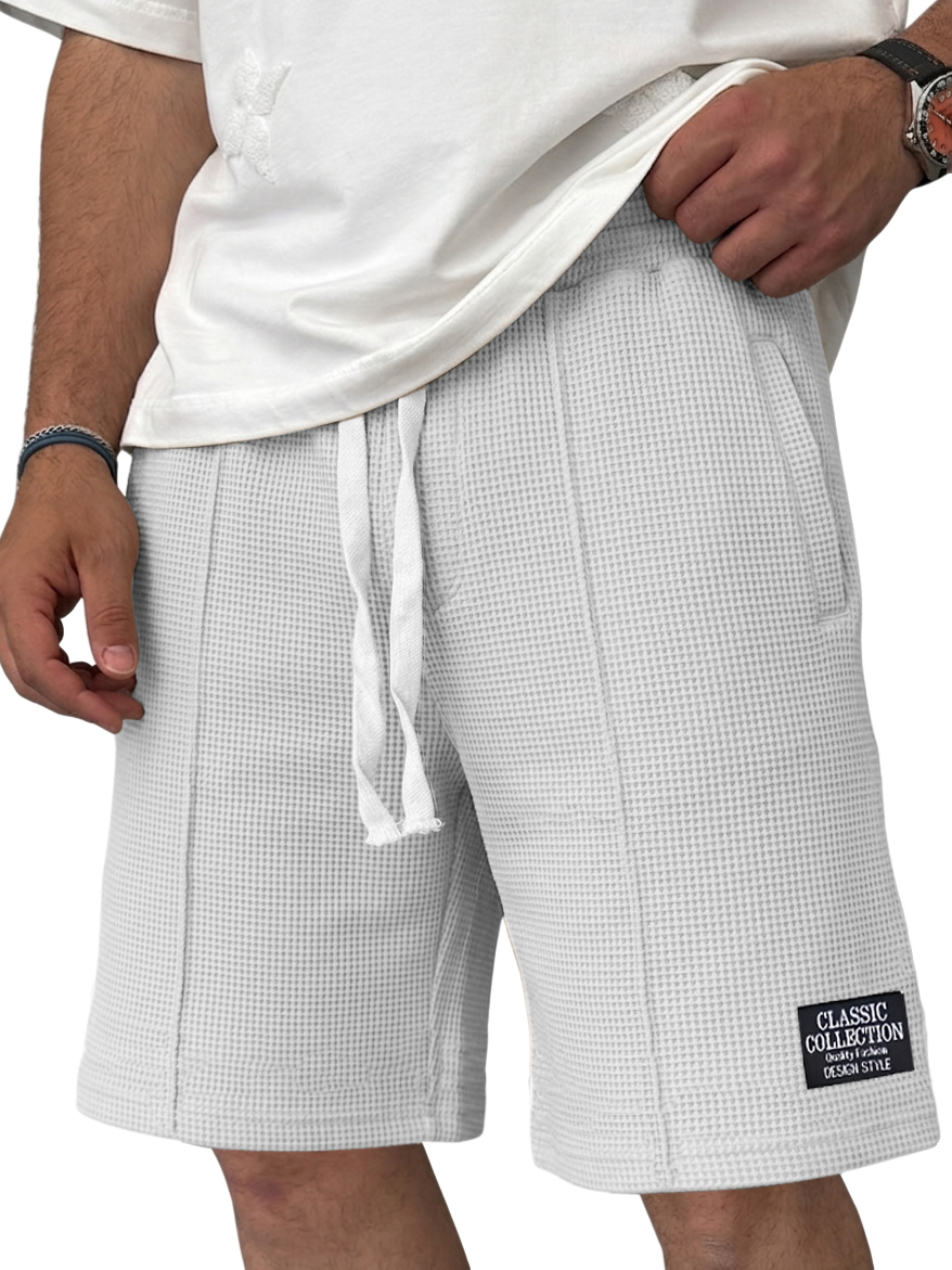 Men's Waffle Knit Casual Drawstring Elastic Waist Embroidered Logo Shorts