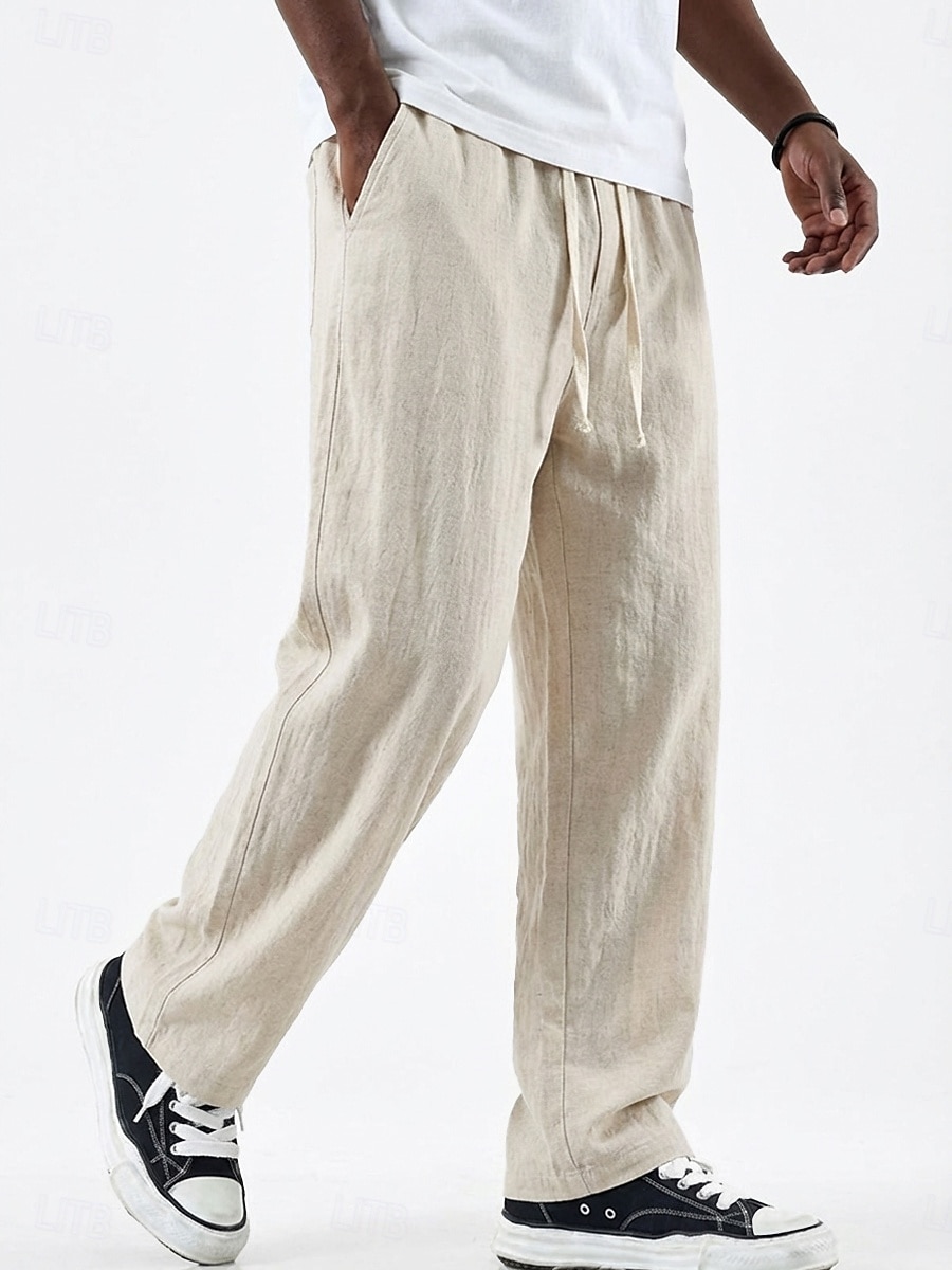 Men's Simple Solid Color Cotton And Linen Breathable And Comfortable Trousers