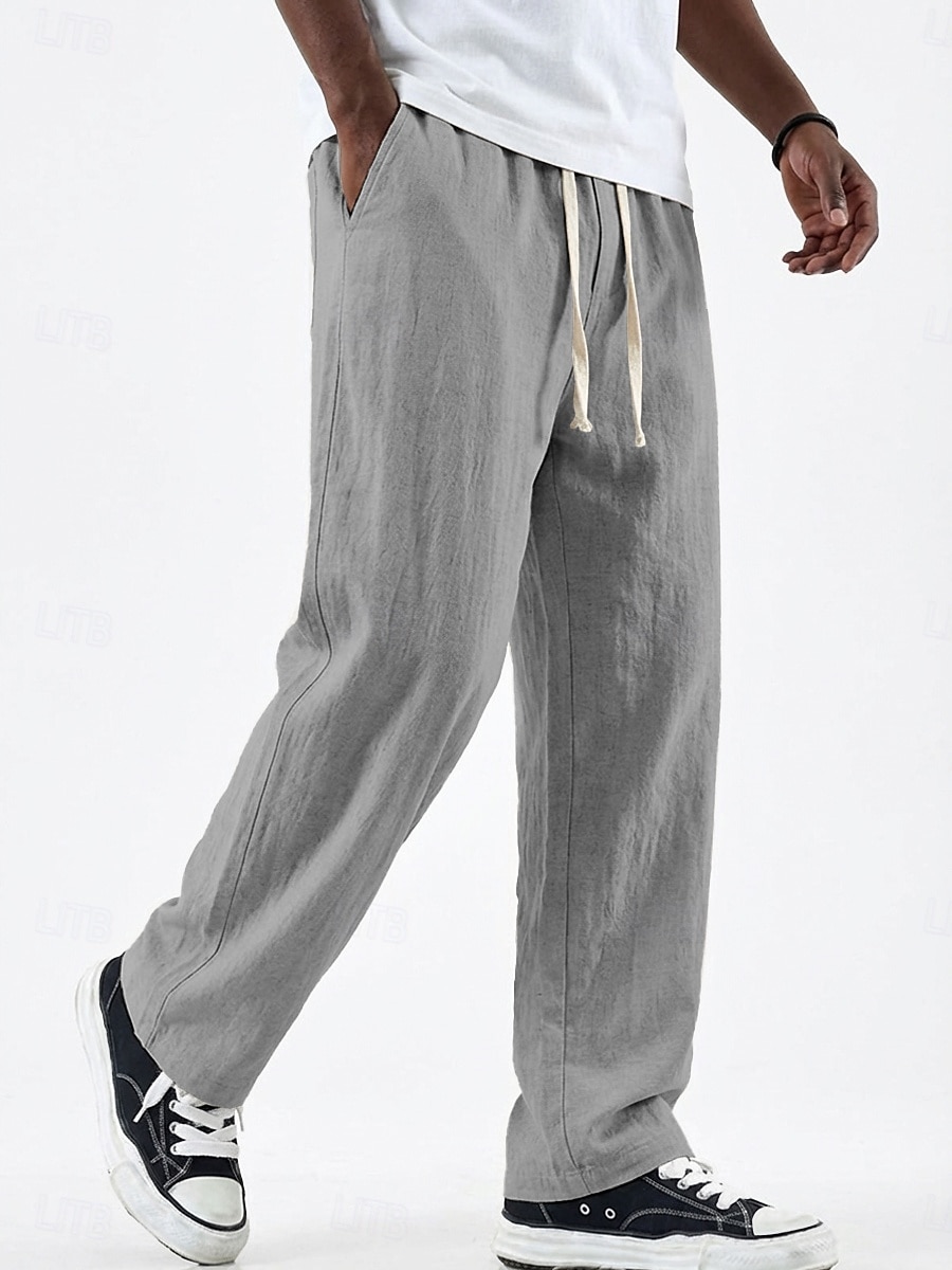 Men's Simple Solid Color Cotton And Linen Breathable And Comfortable Trousers