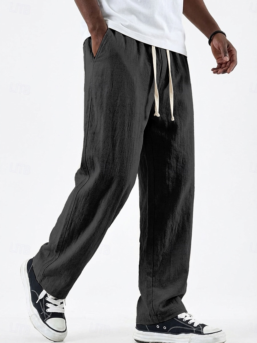 Men's Simple Solid Color Cotton And Linen Breathable And Comfortable Trousers