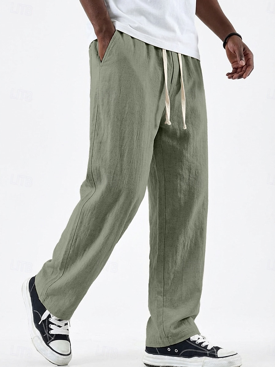 Men's Simple Solid Color Cotton And Linen Breathable And Comfortable Trousers