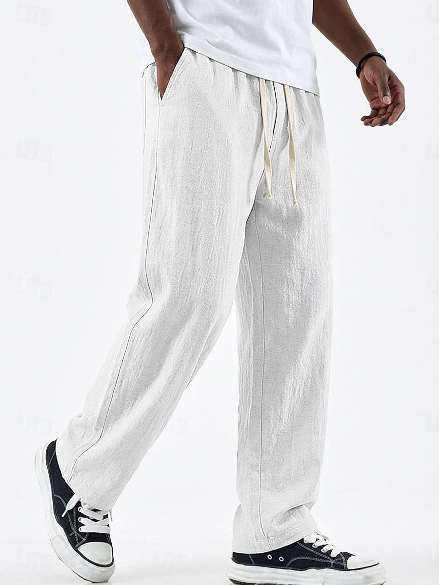 Men's Simple Solid Color Cotton And Linen Breathable And Comfortable Trousers