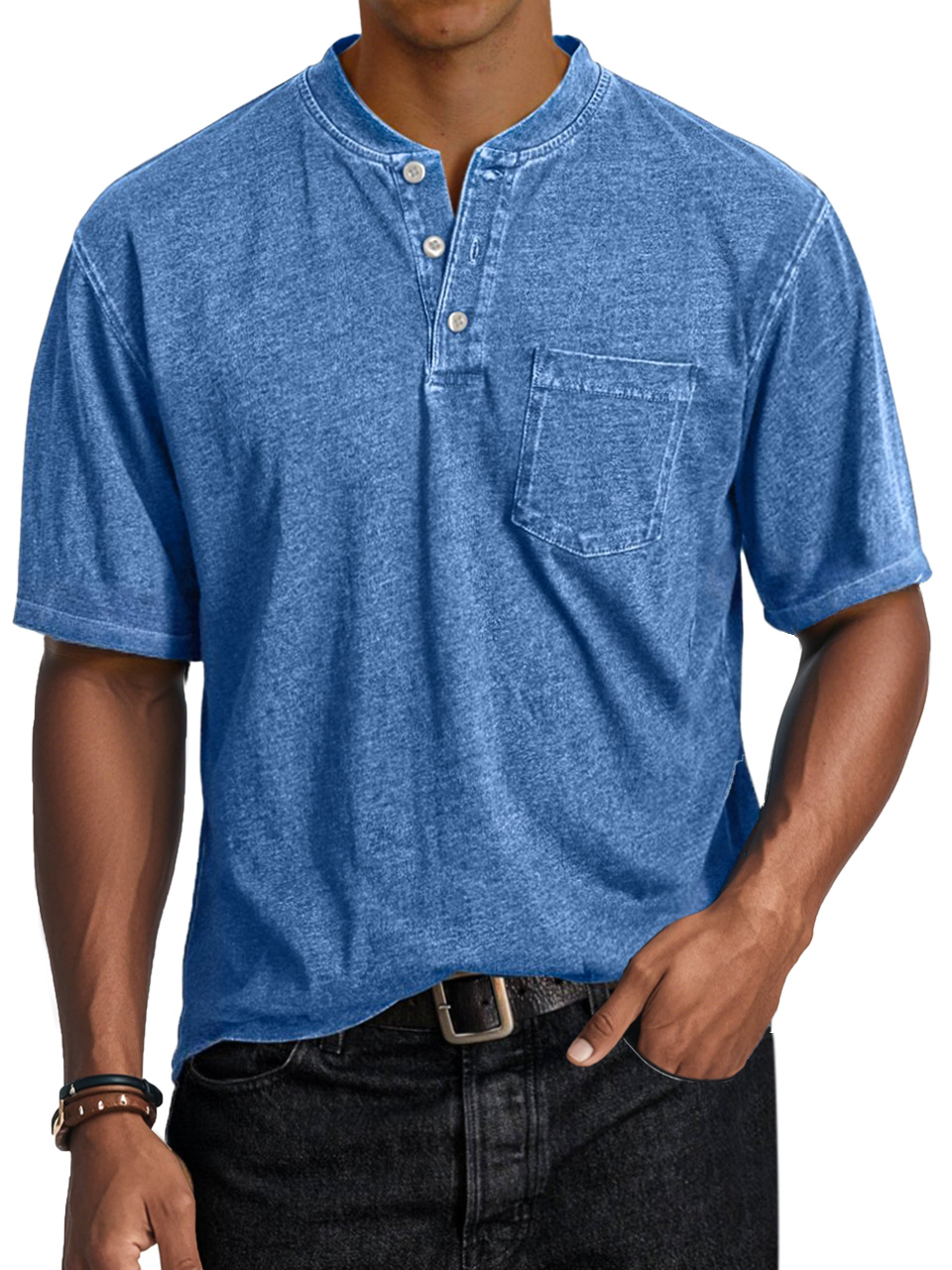 Men's Casual Retro Comfort Short Sleeve Button-Down Henley