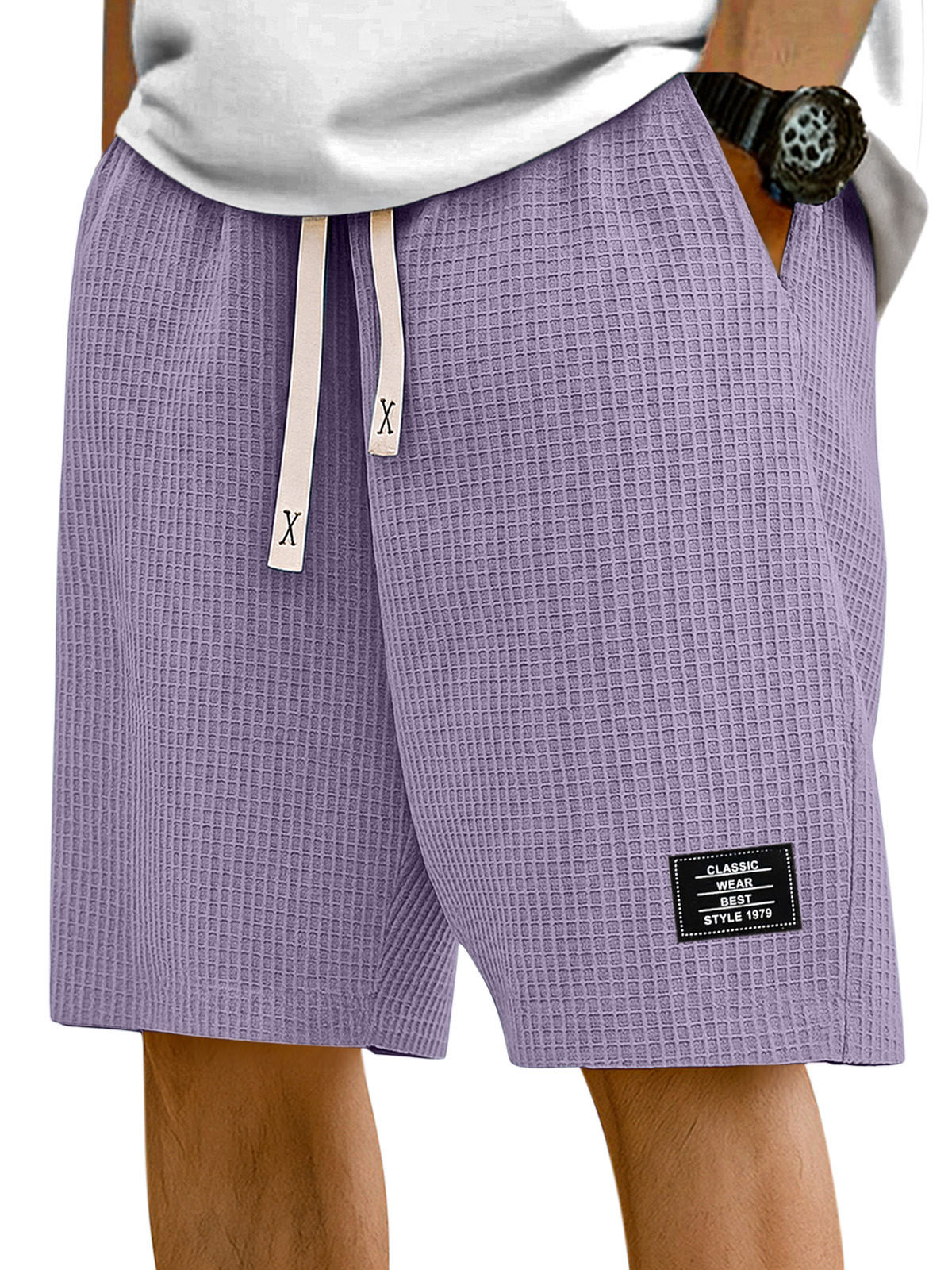 Men's Simple Solid Color Waffle Texture Casual Shorts