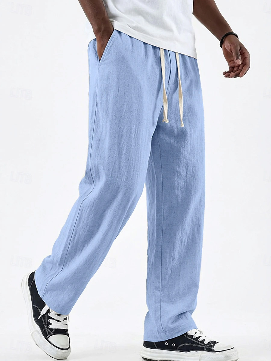 Men's Simple Solid Color Cotton And Linen Breathable And Comfortable Trousers