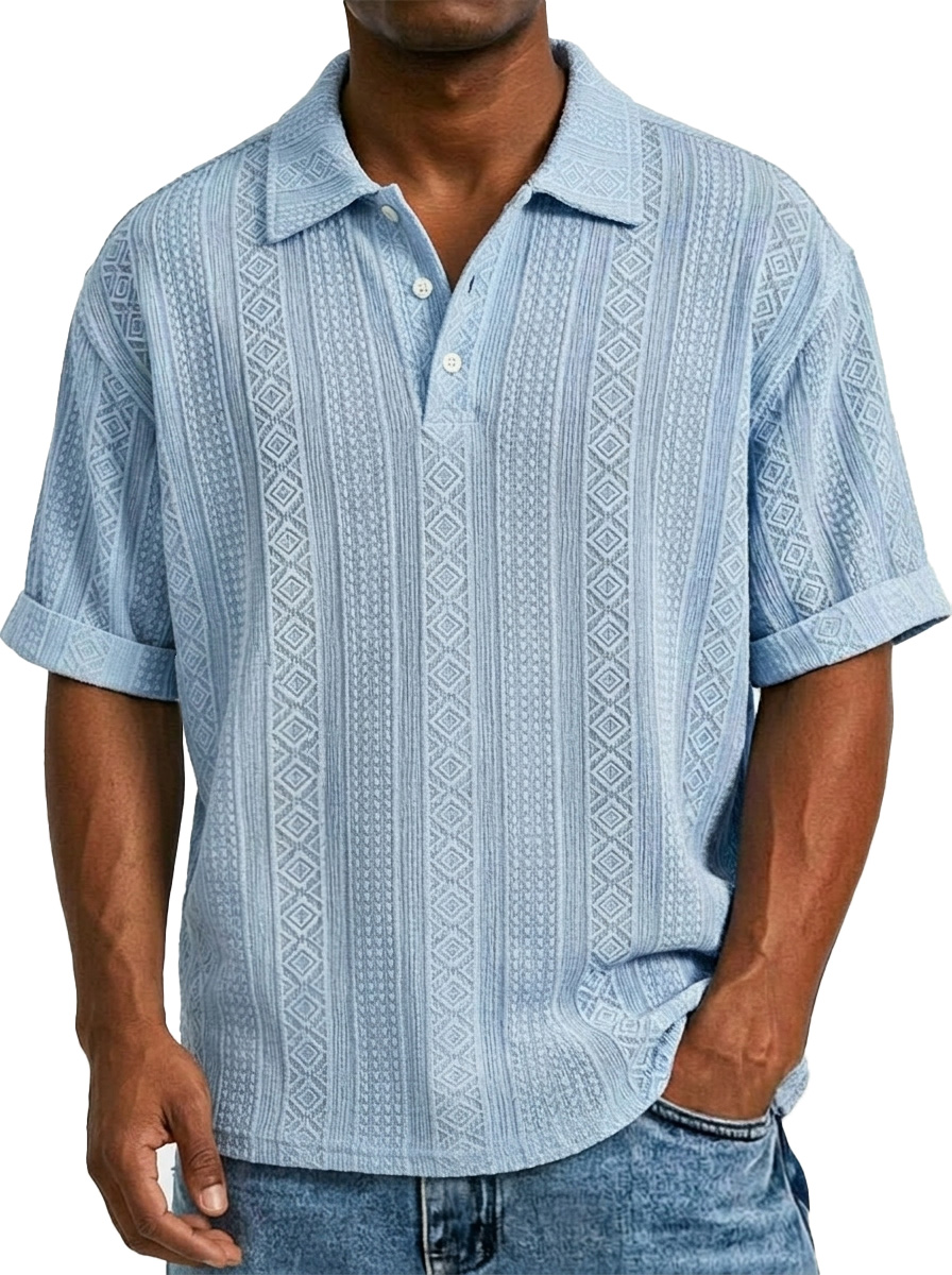 Men's Retro Daily Contrast Color Waffle Fake Two-piece Round Neck Short Sleeve T-shirt