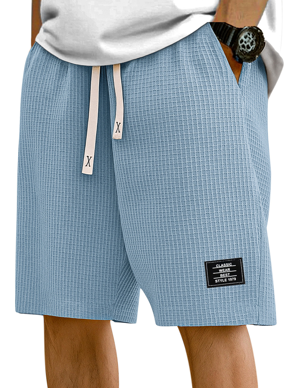 Men's Simple Solid Color Waffle Texture Casual Shorts