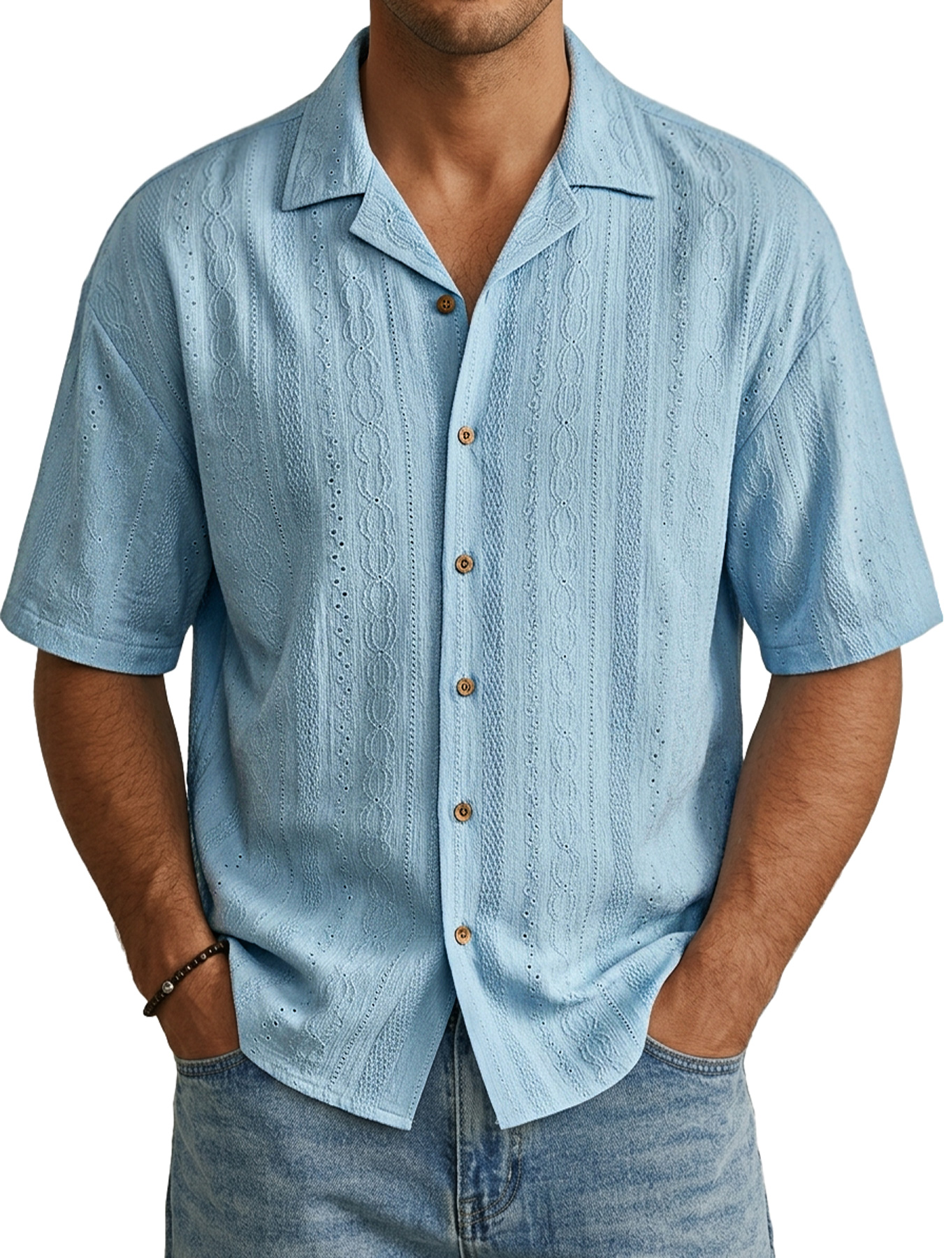 Men's Casual Jacquard Textured Comfortable Short-Sleeve Shirt