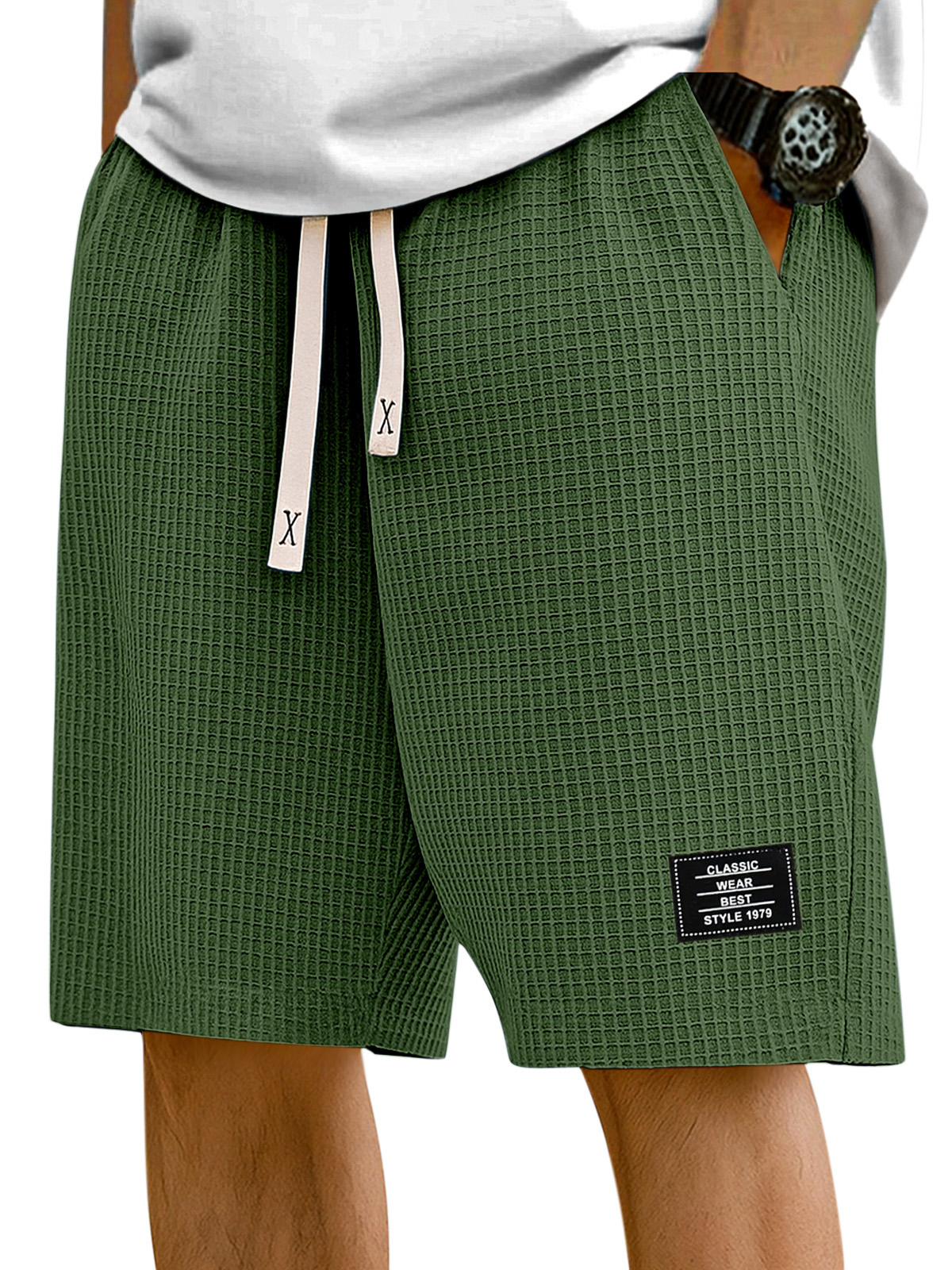 Men's Simple Solid Color Waffle Texture Casual Shorts