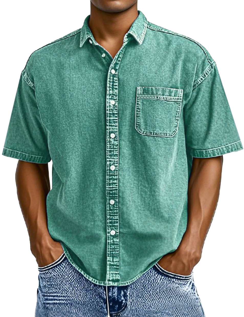 Men's Retro Solid Color Simple Lapel Button-down Short-sleeved Shirt