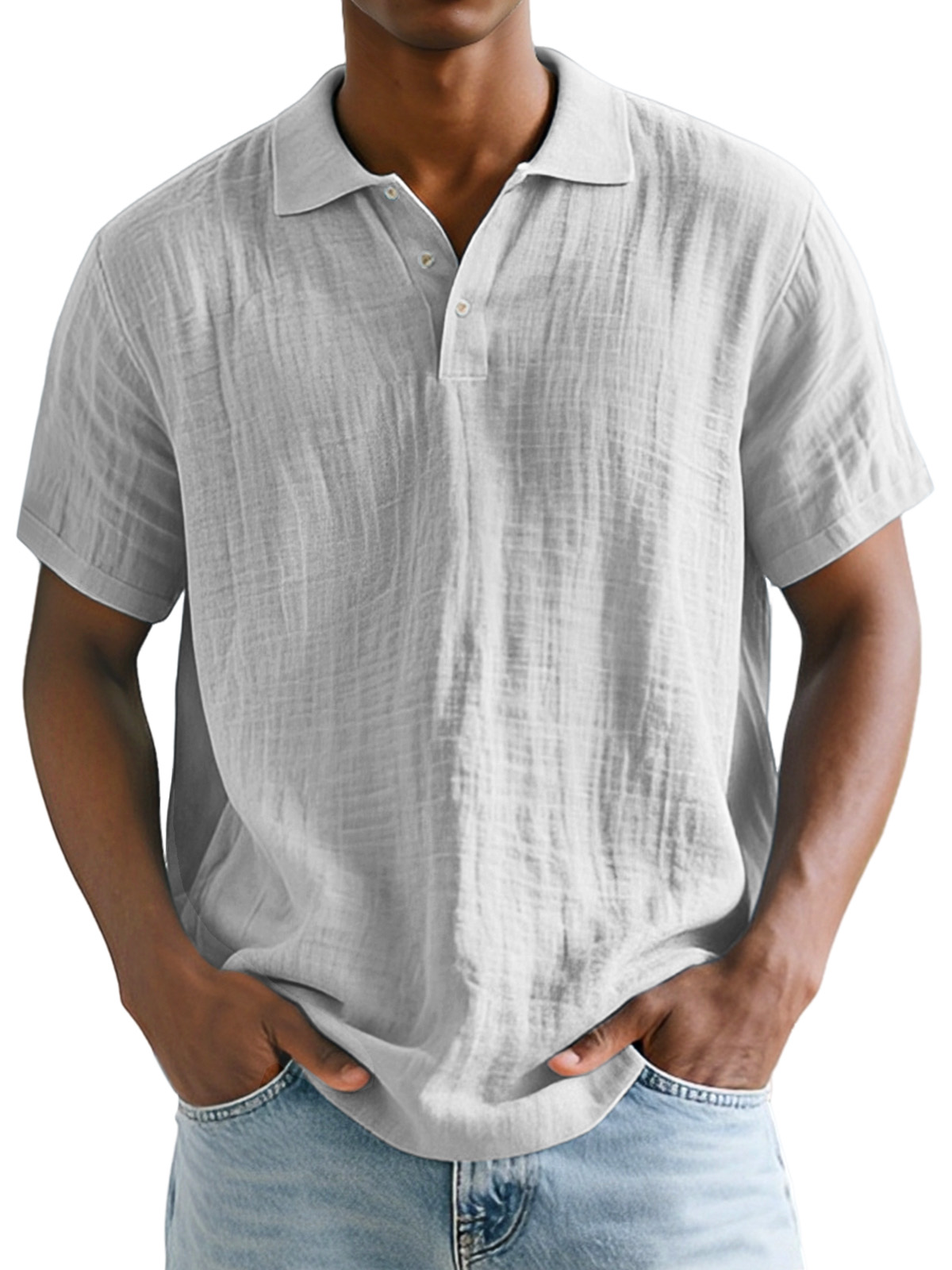 Men's Daily Simple Comfortable And Breathable Linen Lapel Polo Shirt