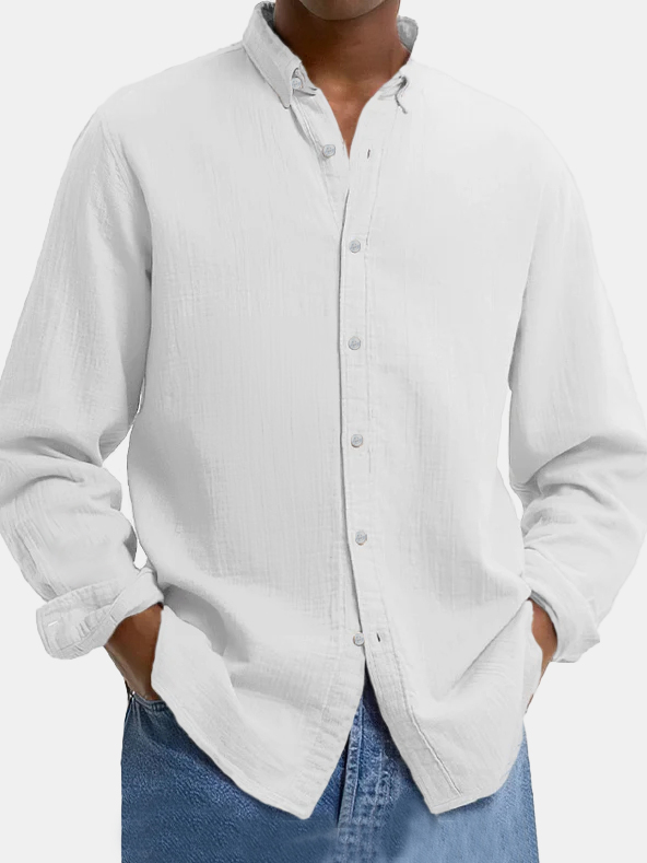 Men's Lapel Cotton And Linen Loose Casual Long-sleeved Shirt