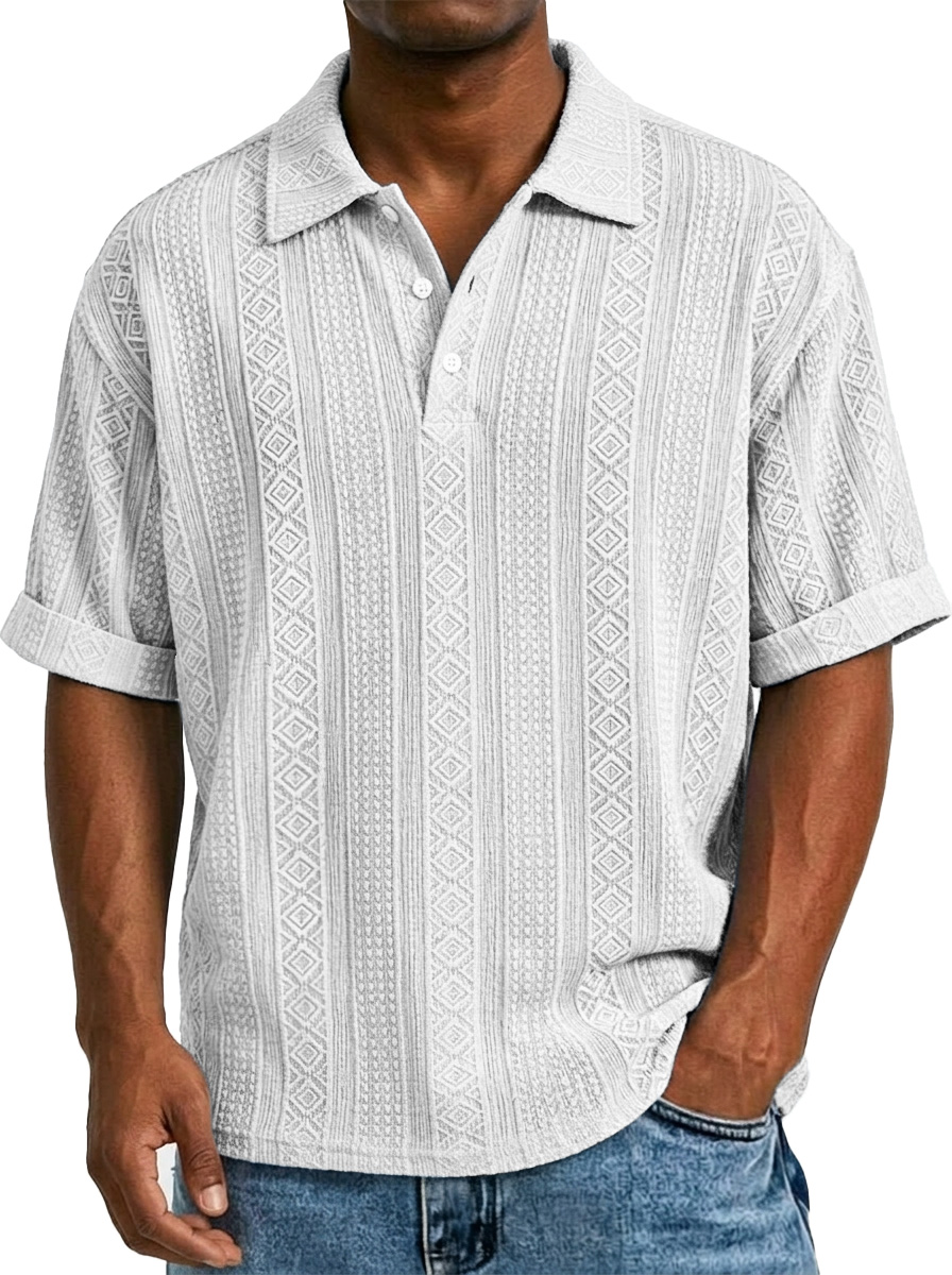 Men's Retro Daily Contrast Color Waffle Fake Two-piece Round Neck Short Sleeve T-shirt