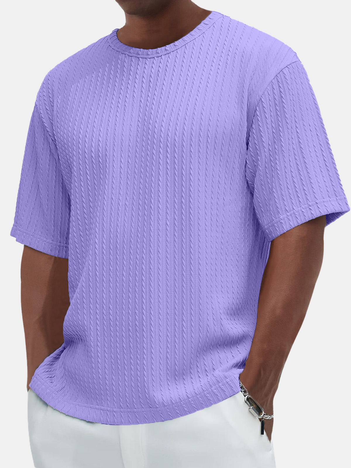 Men's Cotton Casual Basic Jacquard Texture Short-sleeved T-shirt