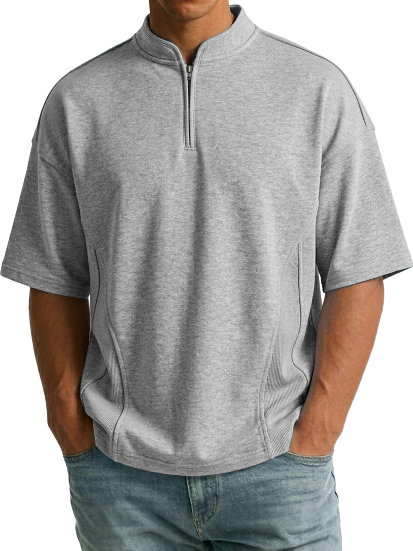 Men's Simple Zipper Patchwork Deconstructed Design Casual Short-Sleeve T-Shirt