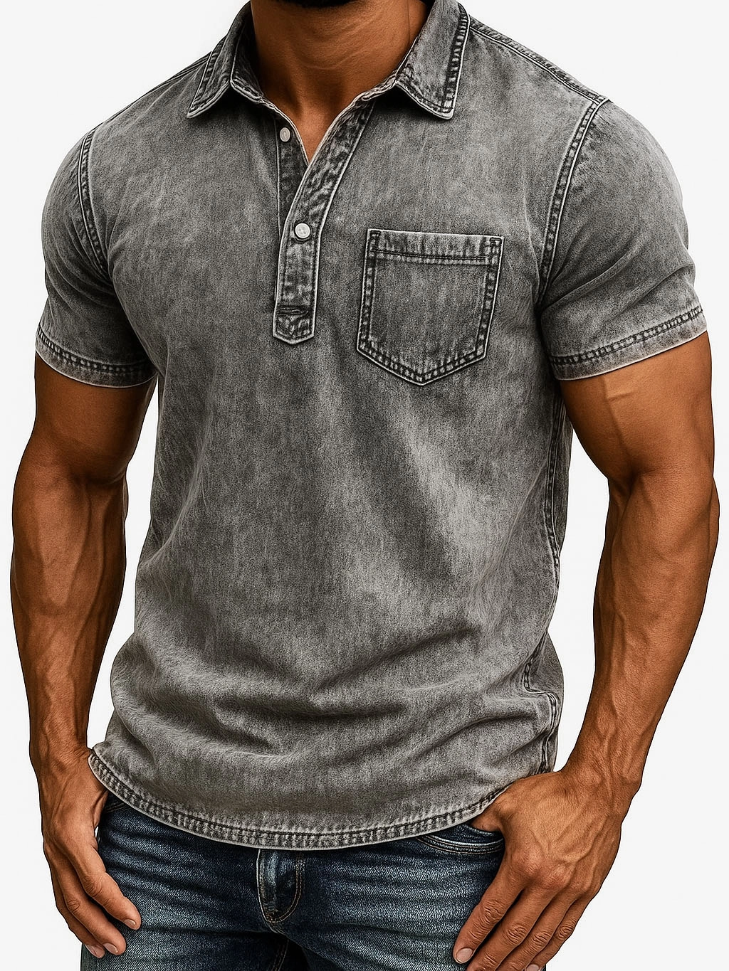 Men's Fashion Outdoor Retro Distressed Fabric Short Sleeve Pocket Polo Shirt