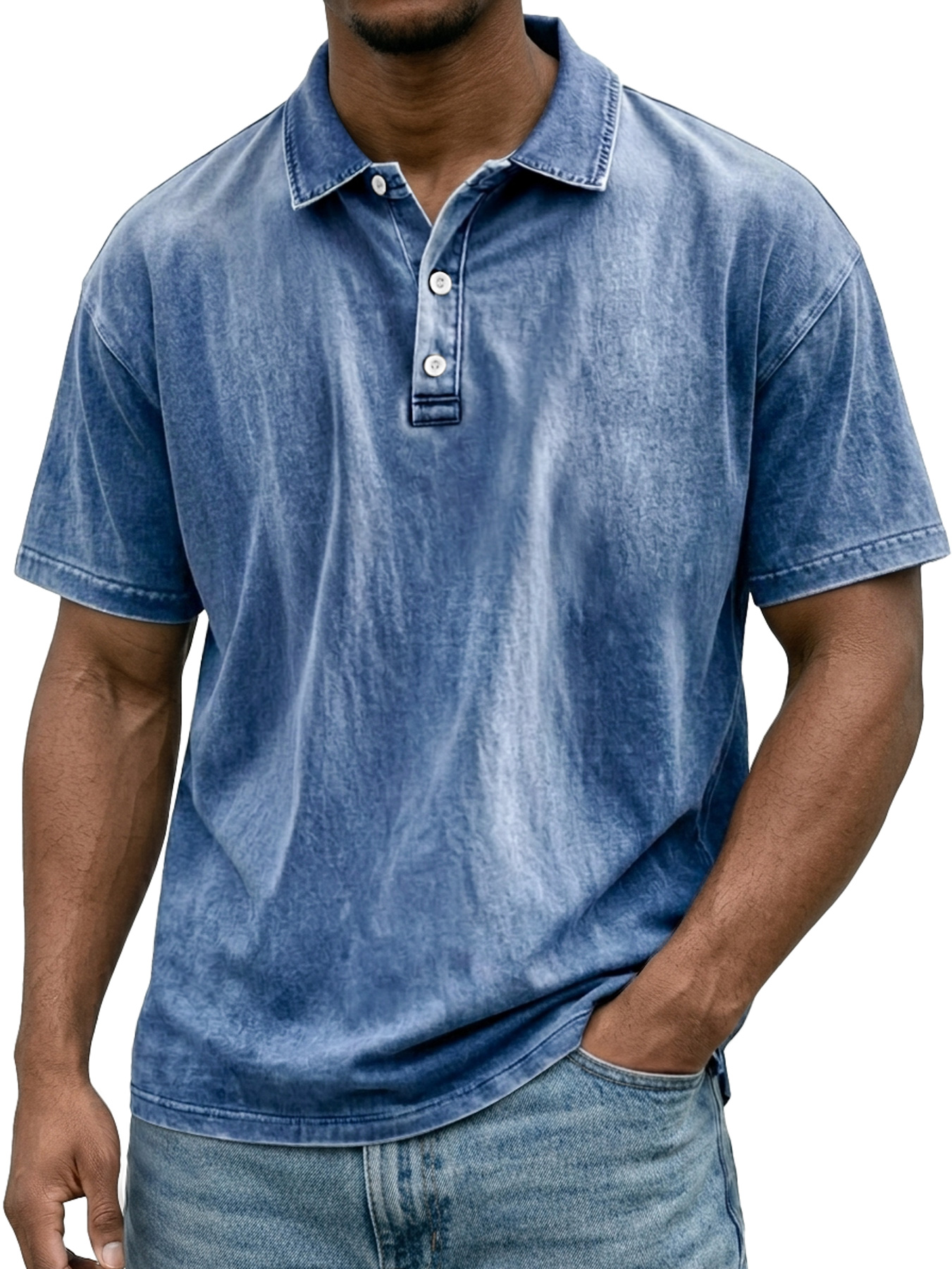 Men's Retro Casual Collared Button-Down Short-Sleeve Polo Shirt