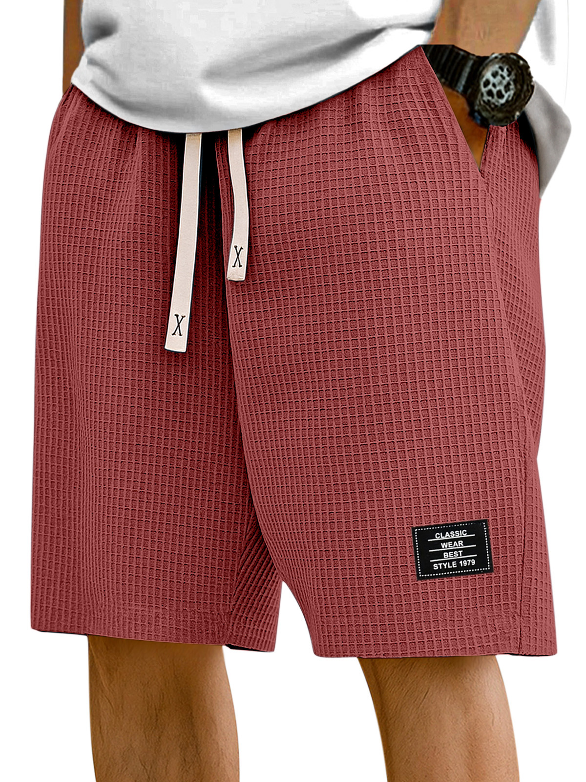 Men's Simple Solid Color Waffle Texture Casual Shorts