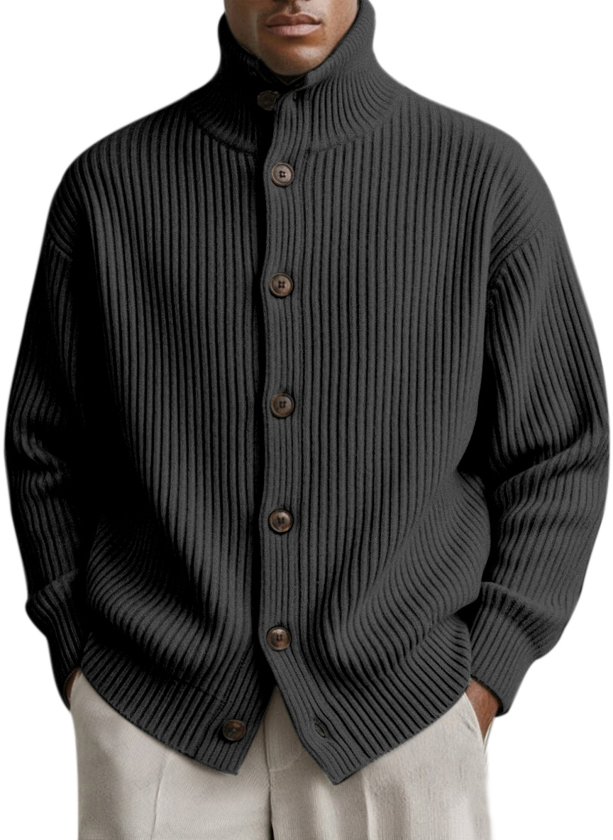 Men's Simple And Fashionable Vertical Pit Strip High Collar Button Cardigan Jacket